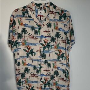 Men's Tropical Print Casual Button-Down Shirt